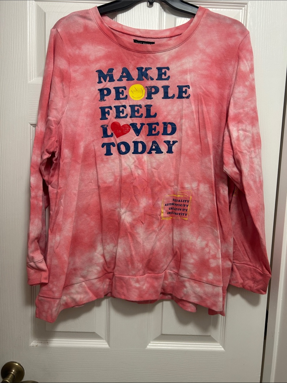Comfort Colors Pink Tie-Dye Long Sleeve Sweatshirt with Navy Text & Smiley/Heart